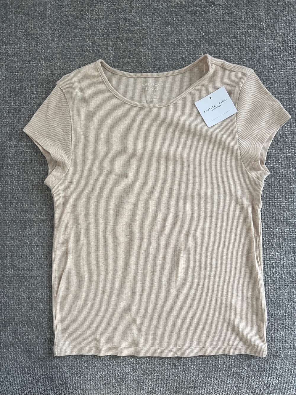 American Eagle Outfitters Short Sleeve Ribbed Tee - Tan